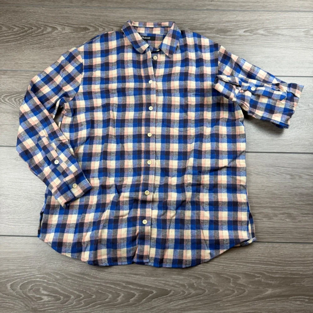 Madewell Womens Button Down Shirt Flannel Plaid Blue Pink XS NB548